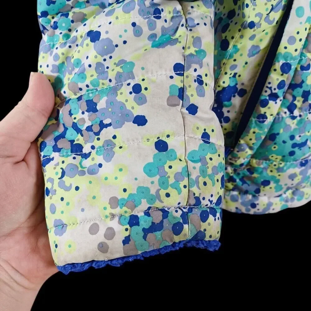 The North Face Reversible Quilted White Blue Floral Jacket Sherpa Girl Sz. XL 18